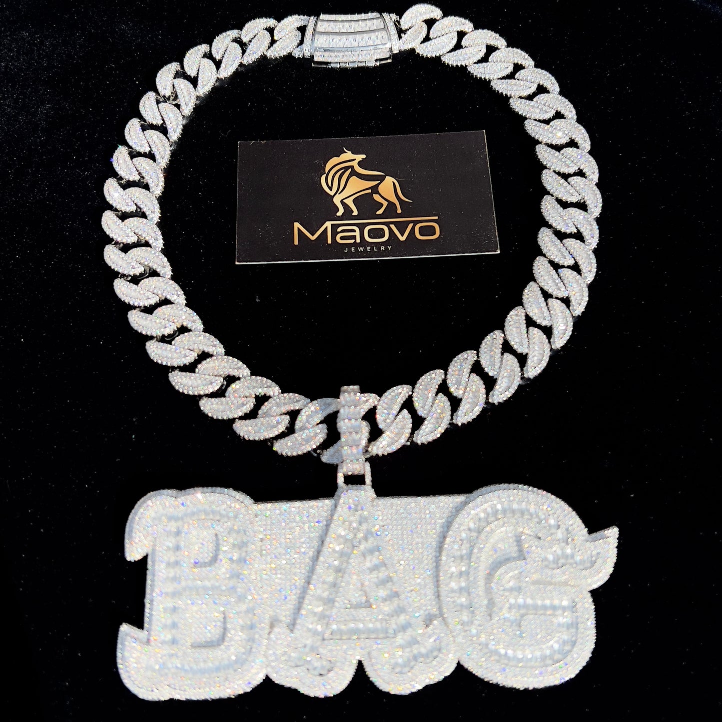 Ice out 20 inch Cuban link chain with custom pendant