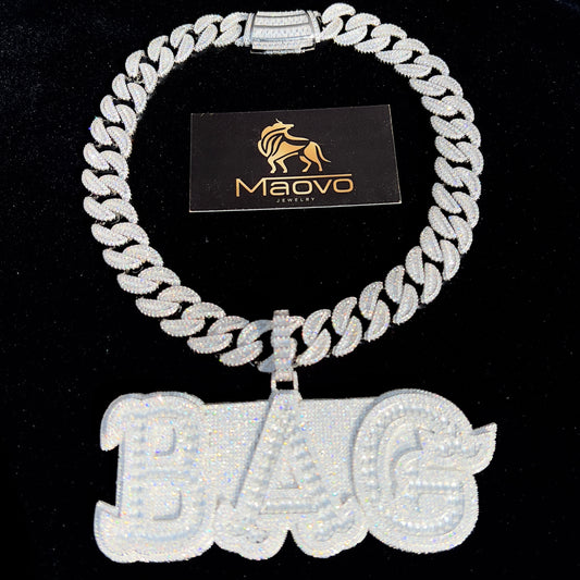 Ice out 20 inch Cuban link chain with custom pendant