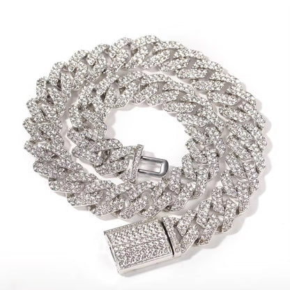 Iced Out Rhinestone Cuban Link Chain with Pendant - Hip Hop Jewelry