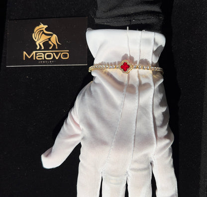 Unisex Fashion Four Leaf  Tennis Bracelet: Red Gold,Silver Charm