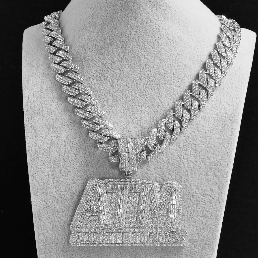 Iced Out Rhinestone Cuban Link Chain with Pendant - Hip Hop Jewelry