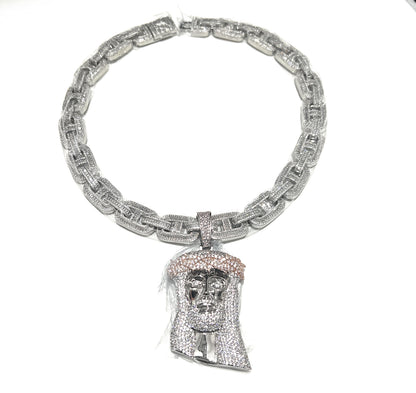 Iced Out Silver Jesus Pendant Rose Gold