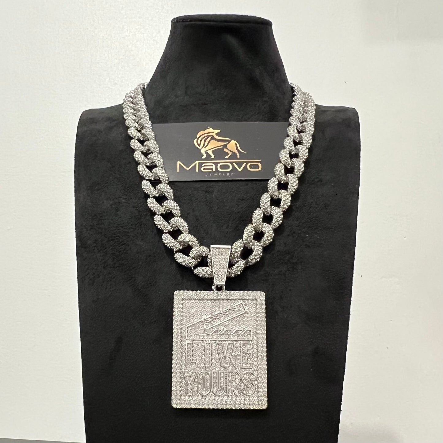 Cuban Link LIVE YOURS Pendant Chain – 50.8cm Silvery Iced Out