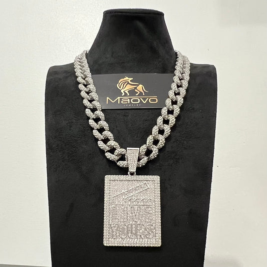 Cuban Link LIVE YOURS Pendant Chain – 50.8cm Silvery Iced Out