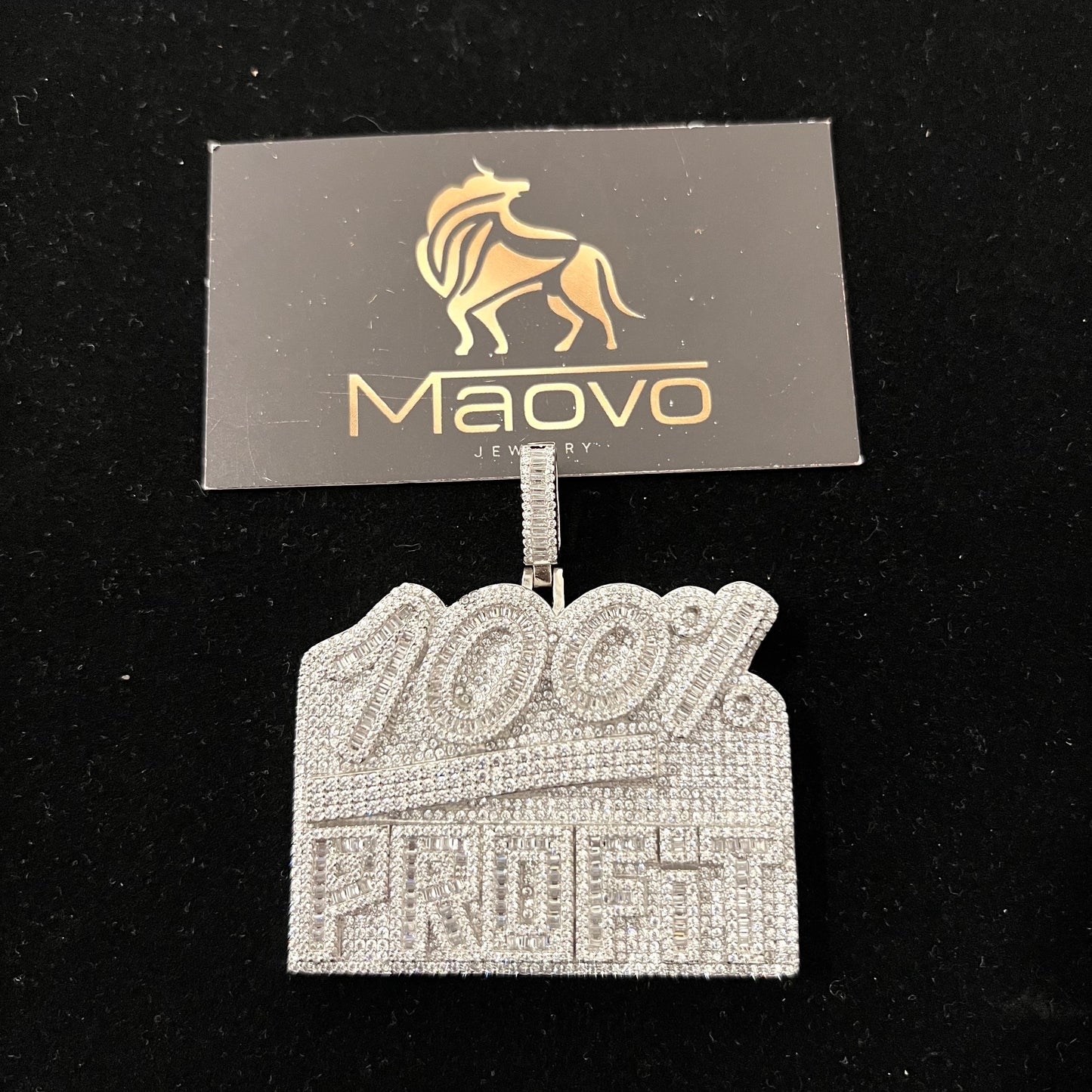 100% PROFIT Iced Out Pendant Necklace – Silver Plated Cuban Link Chain Maovo