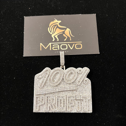 100% PROFIT Iced Out Pendant Necklace – Silver Plated Cuban Link Chain Maovo