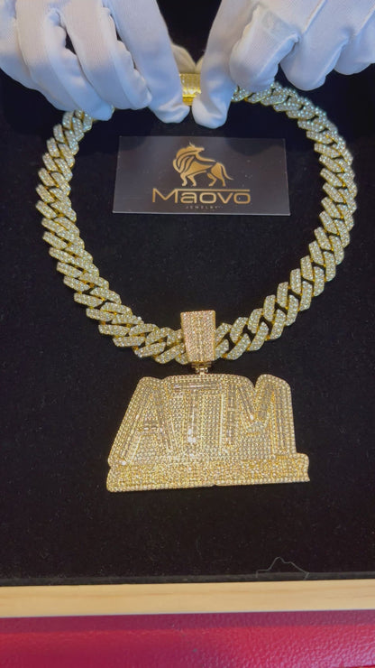 Gold Iced-Out 18mm 20 inches Cuban Link Chain & Pendant – AAA Rhinestone Hip Hop Necklace