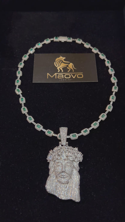 Jesus Piece Baguette Link Chain Necklace