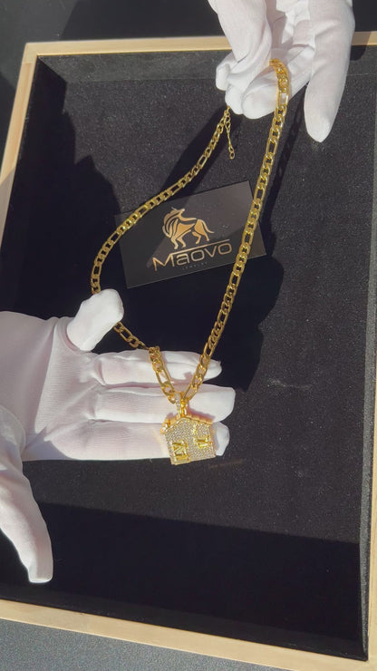 Unisex Stainless Steel Pendant Necklace – Bold Street Luxury with Inlaid Zircon & Figaro Chain