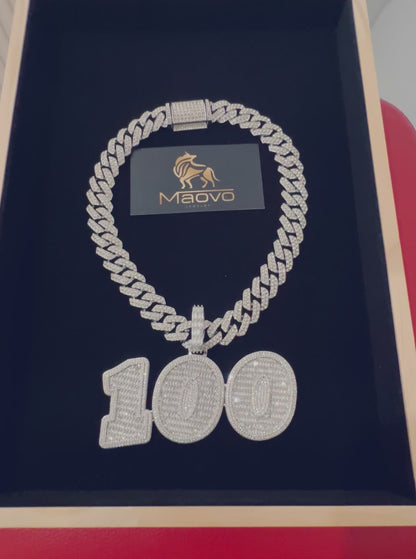 Custom 100” Pendant – With Unisex Hip HopIced Out AAA 18MM Cuban Link Chain “ Rhinestone Miami Cuban Necklace