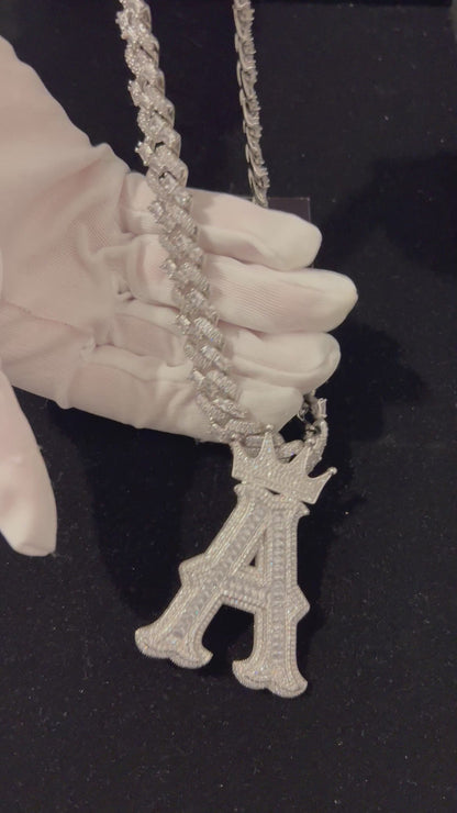Iced Out Crown Letter A Pendant Necklace – Cuban Link Chain