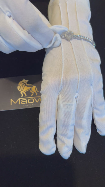 Unisex Four Leaf Clover Tennis Bracelet Silver with white Charm, Adjustable Jewelry